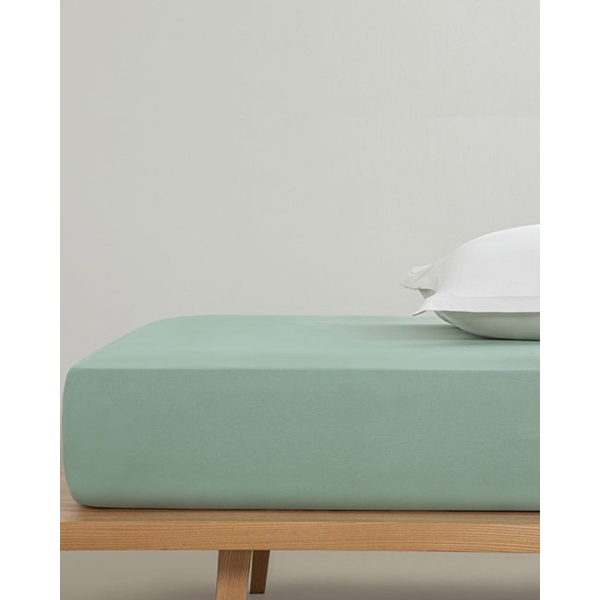 Plain Cotton For One Person Fitted Sheet 100x200 cm Dark Green.