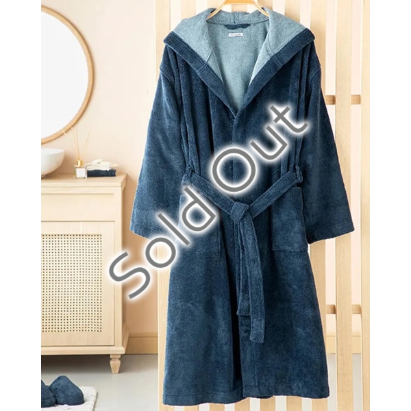 Softy Triga Cotton Hooded Bathrobe L-xl Navy Blue