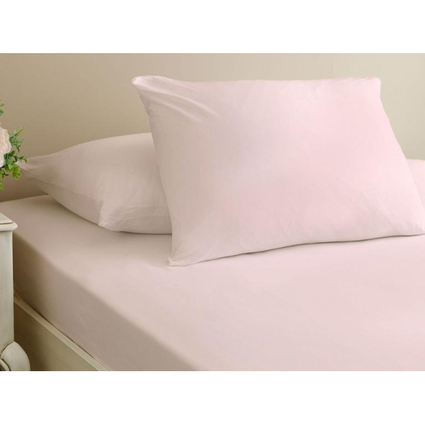 Plain Combed Double Elastic Bed Sheet Set 160x200 Cm Powder Pink