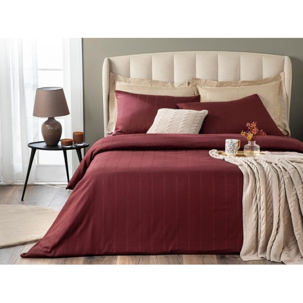 Listra Jacquard Striped Cotton Satin King Size Duvet Cover Set 240x220 Cm Claret Red
