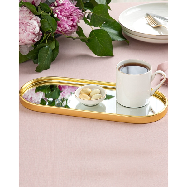 Shaped Metal Tray With Mirror 30x12 cm Gold