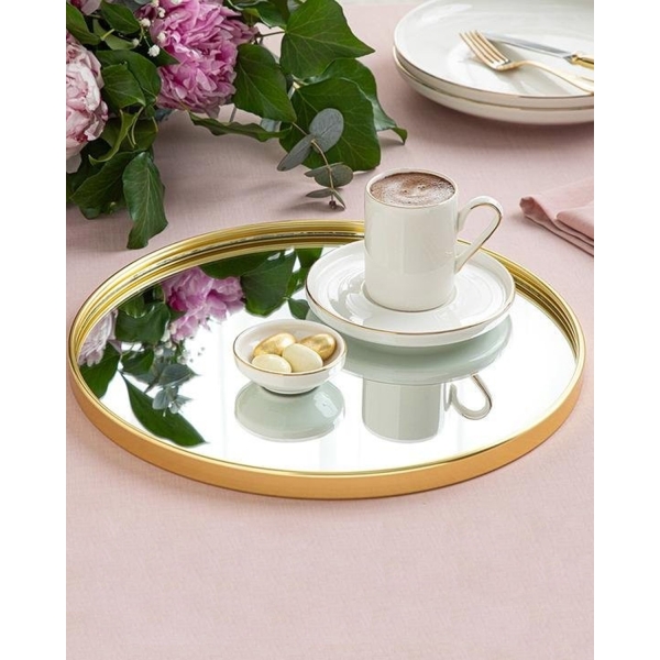 Shaped Metal Tray With Mirror 29 cm Gold