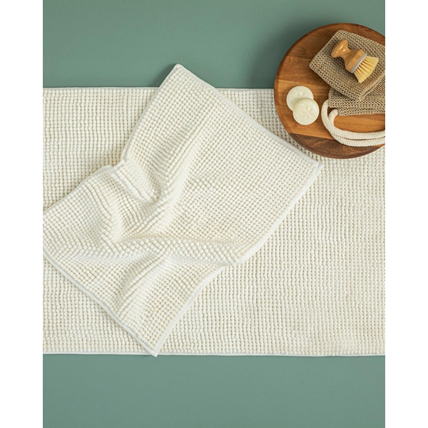 Paige Polyester Pasta Bath Mat Set 60x90 + 40x60 Cm Ecru