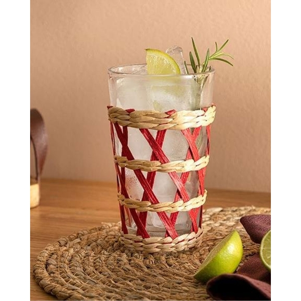 Stripe Wicker Glass Wicker Cup 470 ml Red