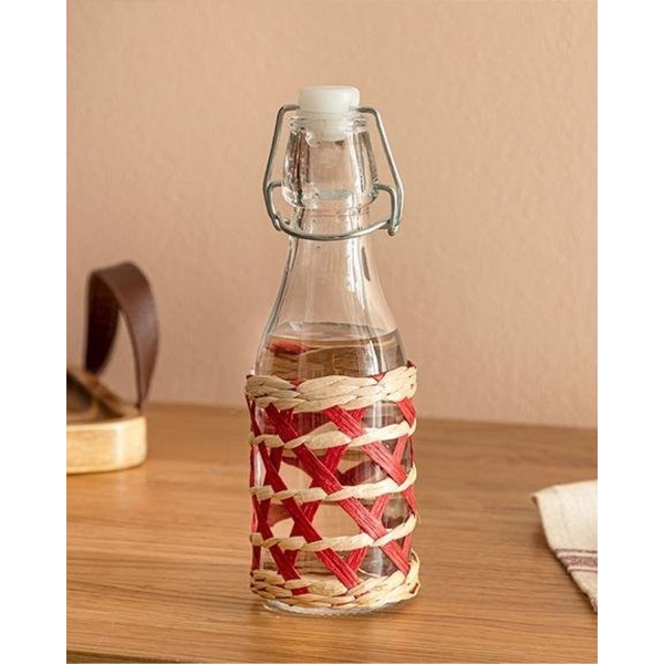 Stripe Wicker Glass Wicker Bottle 250 ml Red