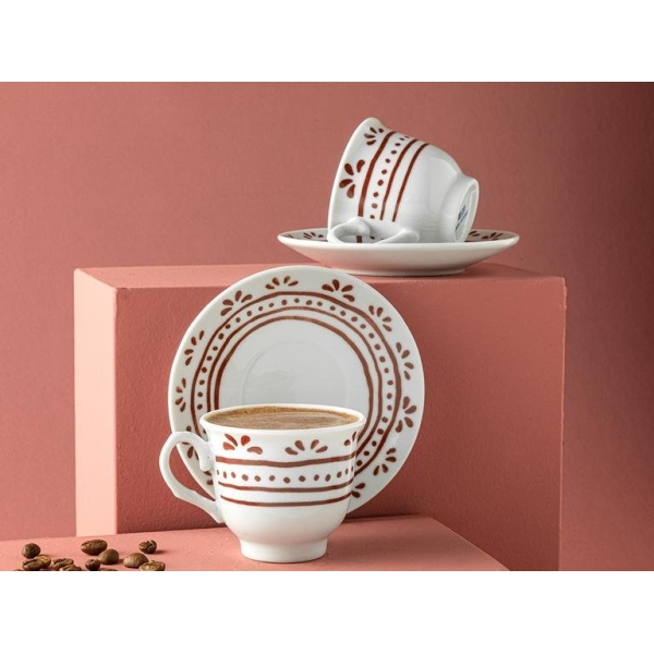 Fain Porcelain 4 Pieces 2 Person Coffee Cup Set 80 mL Claret Red