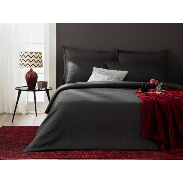 Lystral Striped Cotton Satin Boxed King Size 4 Padded Duvet Cover Set 240x220 Cm Anthracite
