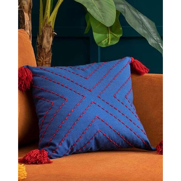 Direct Message Chelle Handcrafted Filled Pillow 43x43 Cm Red - Navy Blue