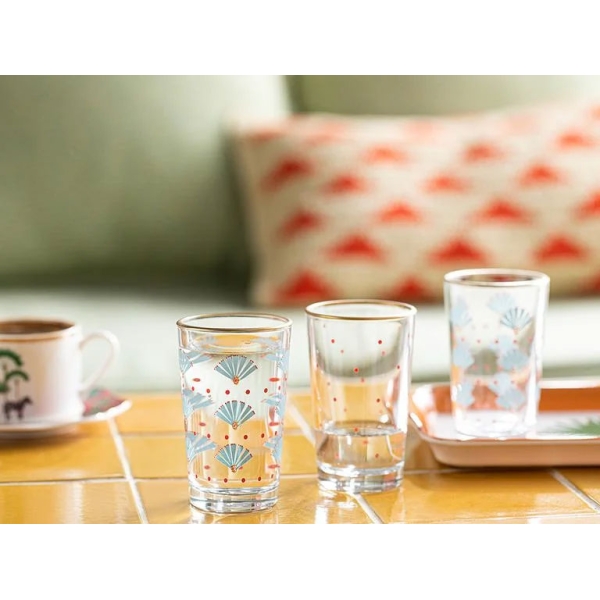 Exotic Art Glass 6 Set Served with Coffee Water Glass 110 ml Blue-Pink