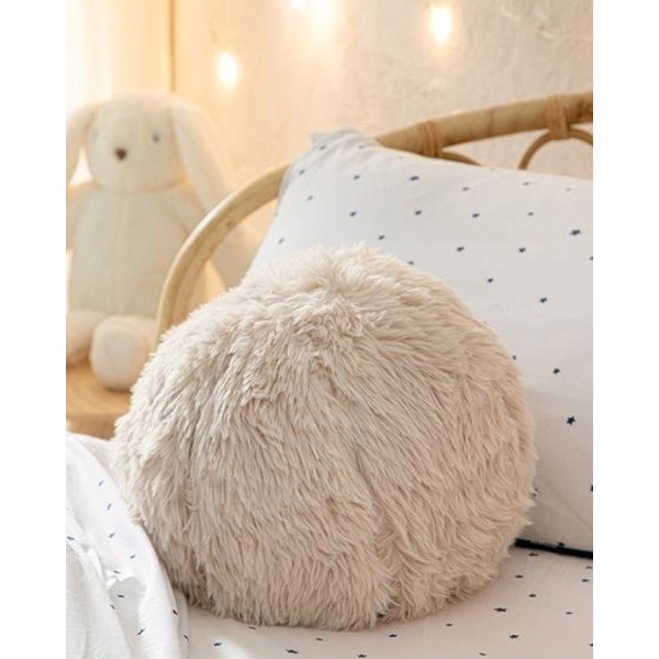Puffy Ball Polyester Baby Decorative Pillow 30x30 cm Beige