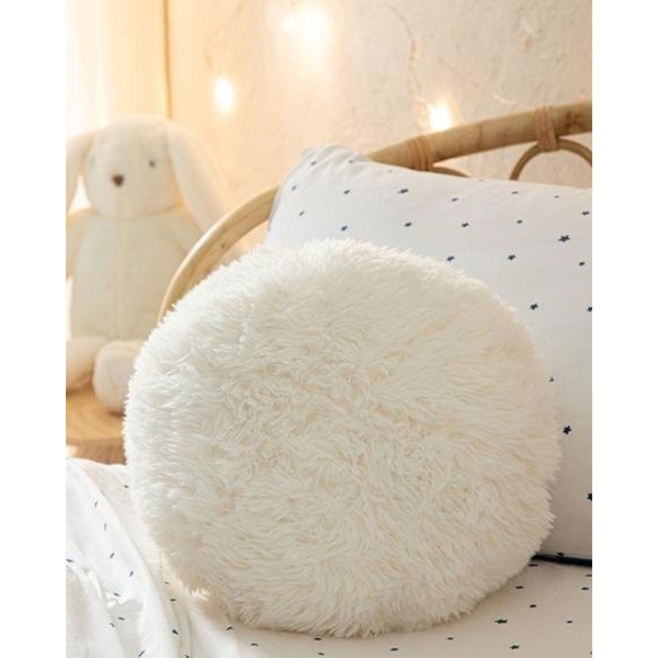 Puffy Ball Polyester Baby Decorative Pillow 30x30 Cm Ecru
