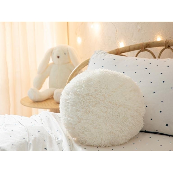 Puffy Ball Polyester Baby Decorative Pillow 30x30 Cm Ecru