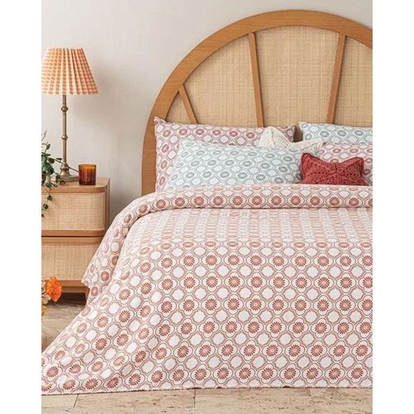 Daisy Cell Printed Double Person Summer Blanket 200x220 cm Brick Red