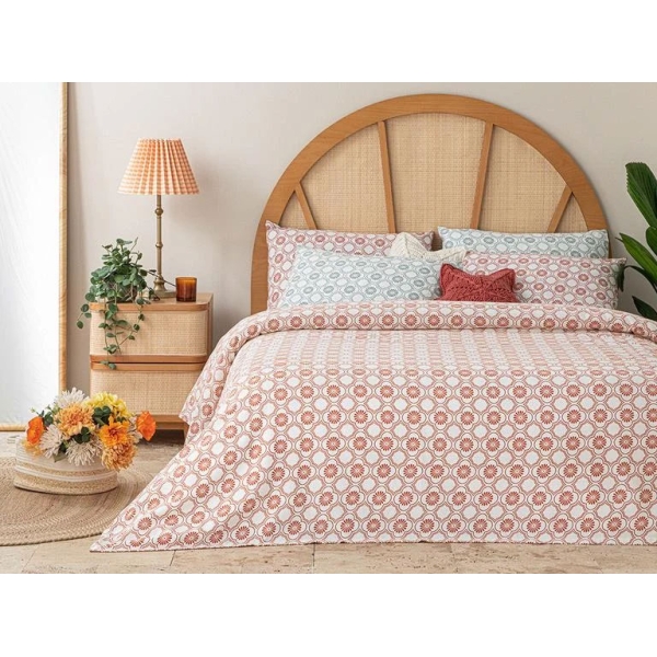 Daisy Cell Printed Double Person Summer Blanket 200x220 cm Brick Red