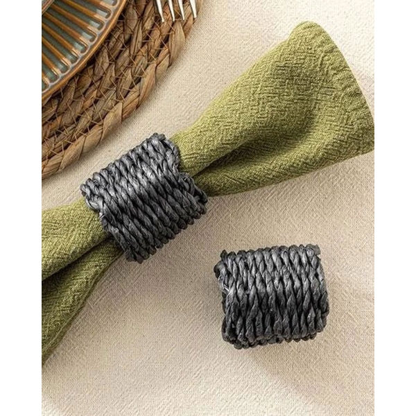 Trikote Raffia 2 Set Napkin Ring 5 cm Black