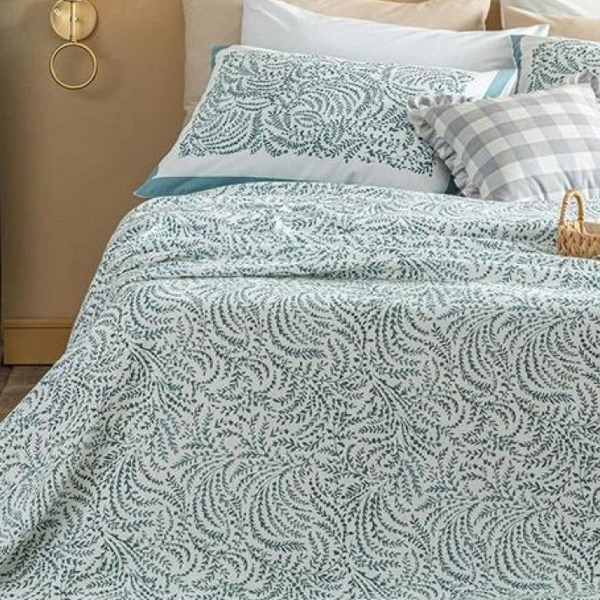 Calm Nature Printed Double Person Summer Blanket Set 200x220 cm Seledon,