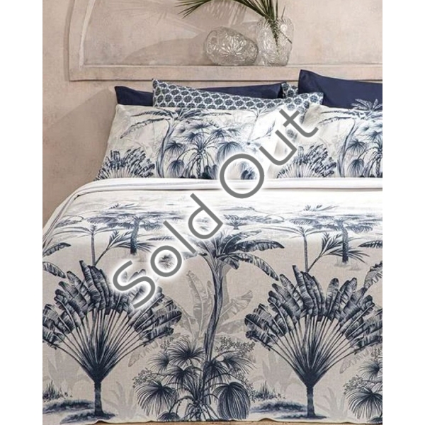 Palm Toile Printed For One Person Summer Blanket Set 150x220 cm Indigo