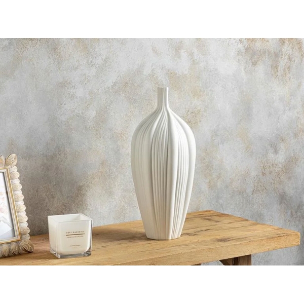 Wavy Stoneware Vase 15x15x35 cm White