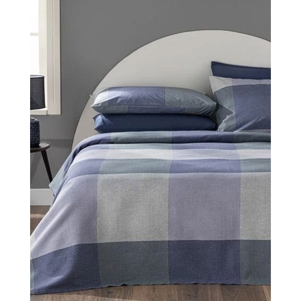Textured Plaid Printed King Size Summer Blanket Set 240x220 cm Blue