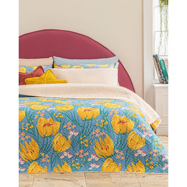 Tulip Paradise For One Person Multi-Purposed Quilt 160x220 cm Blue