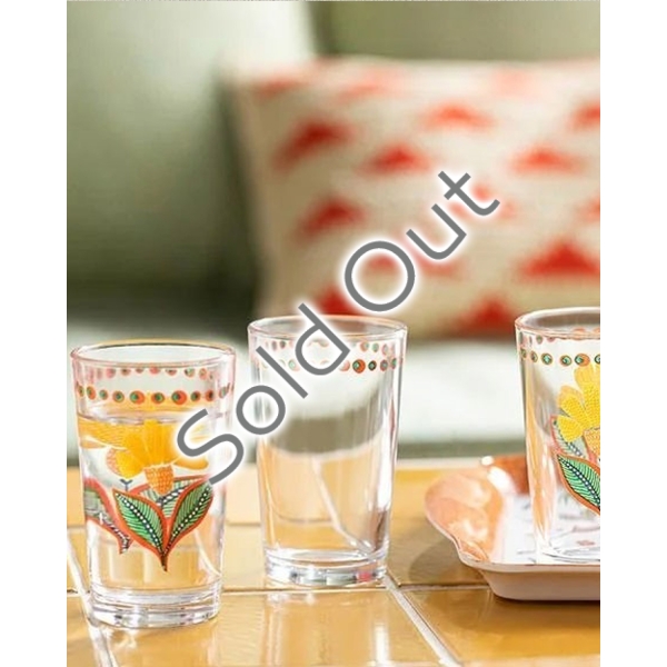 Exotic Flower Glass 6 Set Served with Coffee Water Glass 110 ml Pink-Orange