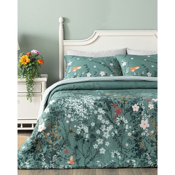Sweet Spring Digital Print Soft Cotton For One Person Duvet Cover Set 160x220 cm Green
