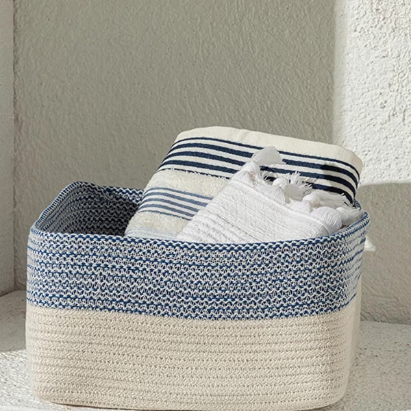 Marina Knitting Basket 25x12 cm Blue-White