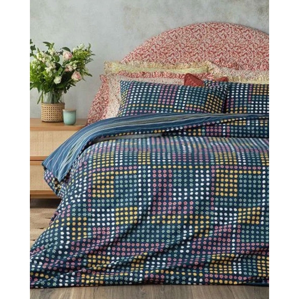 Daisy Patch Cottony For One Person Duvet Cover Set Pack 160x220 cm Dark Blue