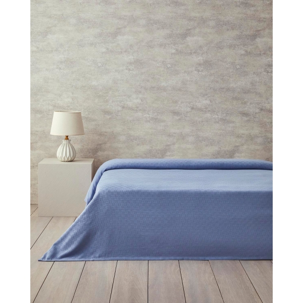 Plain Cotton Double Pike 200x220 cm Blue