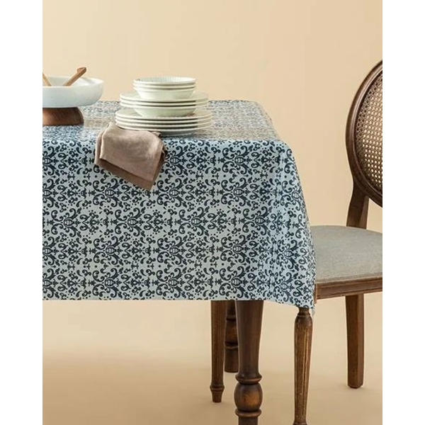 Majestic Damask PVC Table Cloth 100x140 cm Dark Blue