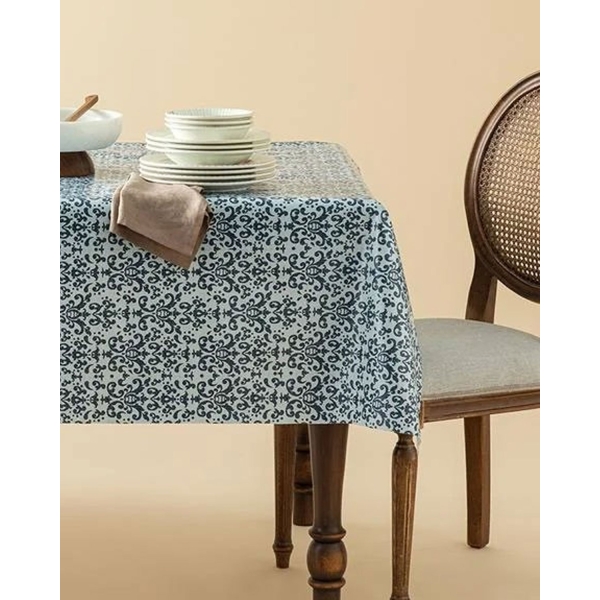 Majestic Damask PVC Table Cloth 140x140 cm Dark Blue