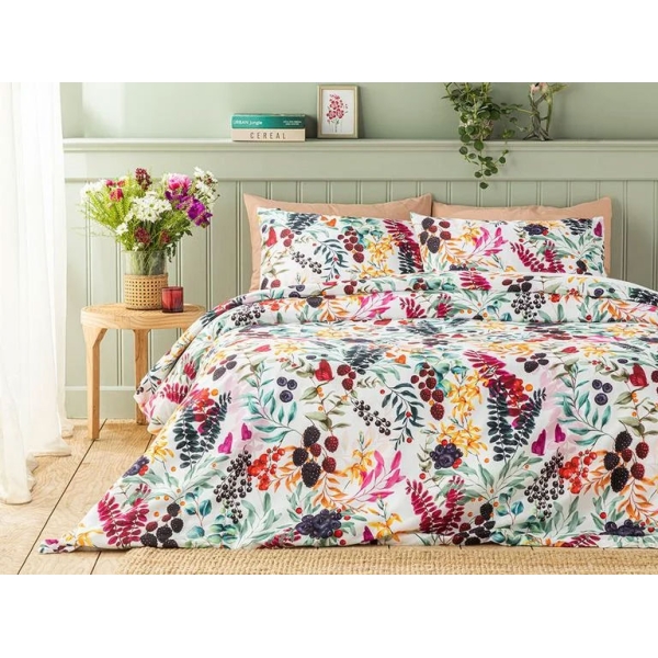 Summer Berries Digital Print Soft Cotton For One Person Duvet Cover Set 160x220 cm Fuschia