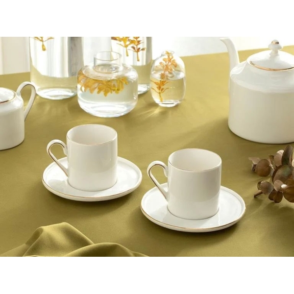 Torino Porcelain 4 Pieces 2 Servings Tea Cup Set 180 ml Gold