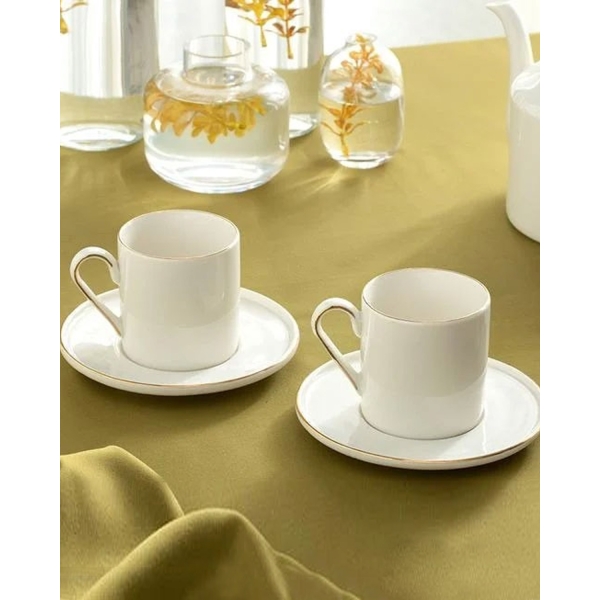 Torino Porcelain 4 Pieces 2 Servings Tea Cup Set 180 ml Gold
