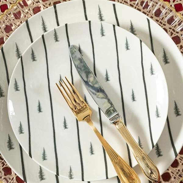Pine Tree Grain Bone China Cake Plate 21 cm Dark Green