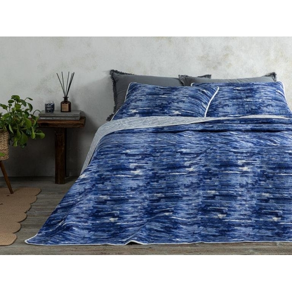 Aquarelle Multi-Purpose Double Bedspread Set 200x220 Cm Navy Blue