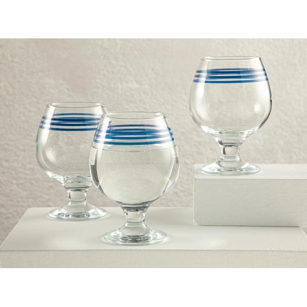 Cosy Lines Glass 3 Pcs Coffee Side Water Cup 390 mL Blue