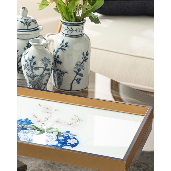 Bleu Blanc Glass Decorative Tray 31x46 cm Gold