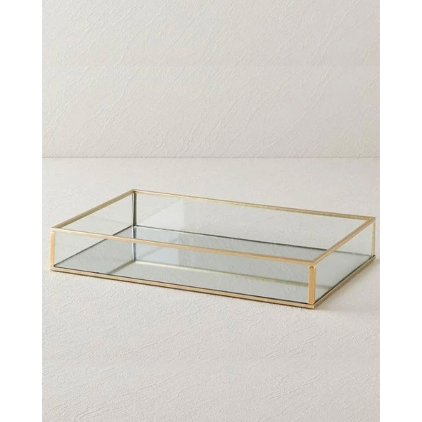Deluxe Glass Decorative Tray 25x17x4,5 cm Gold
