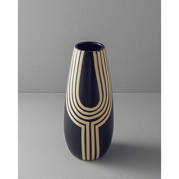 Stripy Ceramic Vase Black