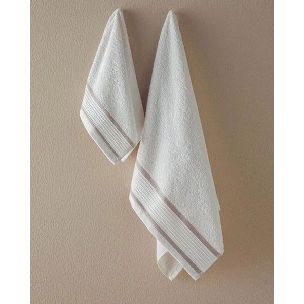 Cotton Bordered Face Towel Set 50x80+30x45 cm Ecru - Beige