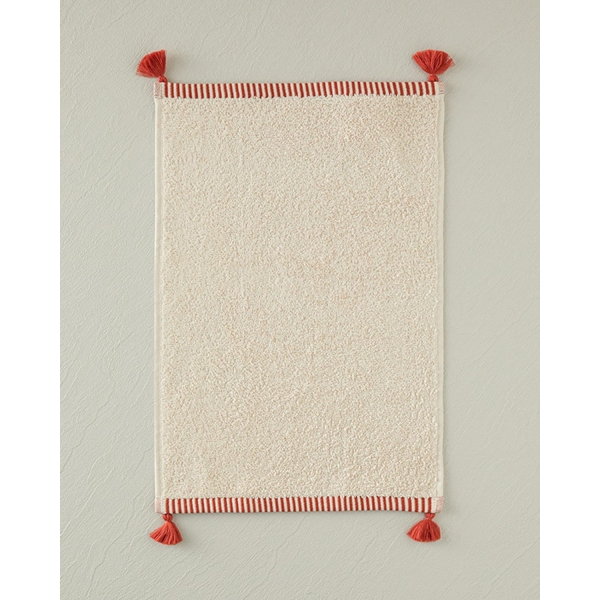 Colorful Lines Cotton Fringed Hand Towel 30x45 cm Light Beige - Brick