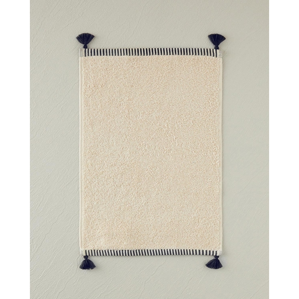 Colorful Lines Cotton Fringed Hand Towel 30x45 cm Light Beige - Black