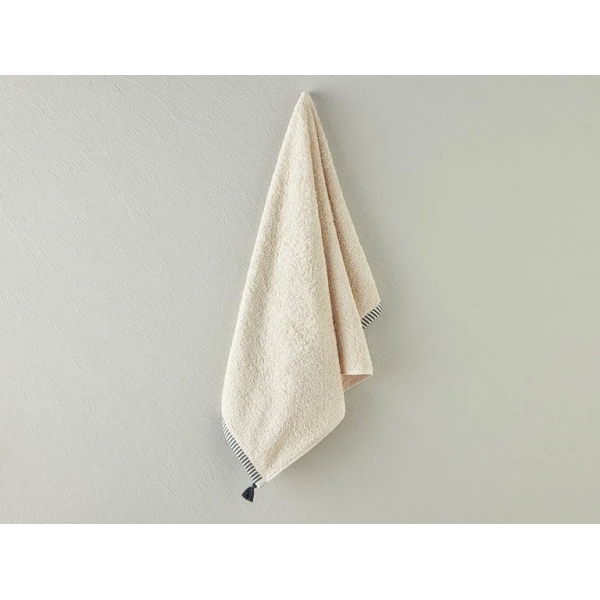 Colorful Lines Cotton Fringed Face Towel 50x80 cm Light Beige - Green