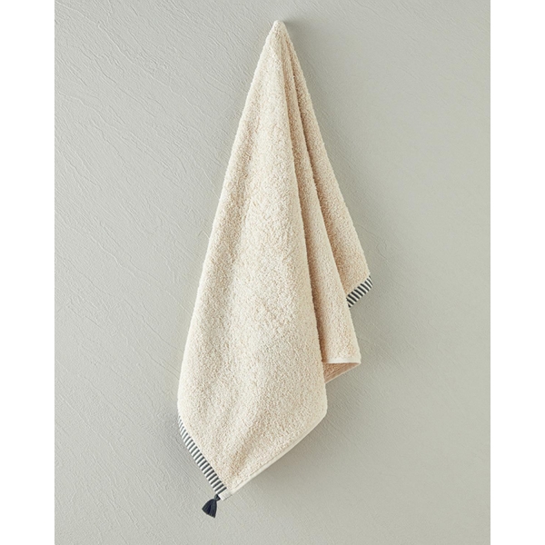 Colorful Lines Cotton Fringed Face Towel 50x80 cm Light Beige - Green