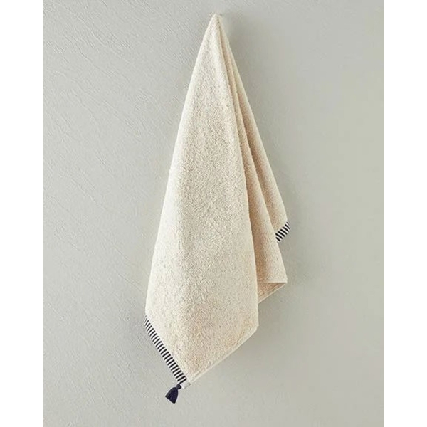 Colorful Lines Cotton Fringed Face Towel 50x80 cm Light Beige - Black