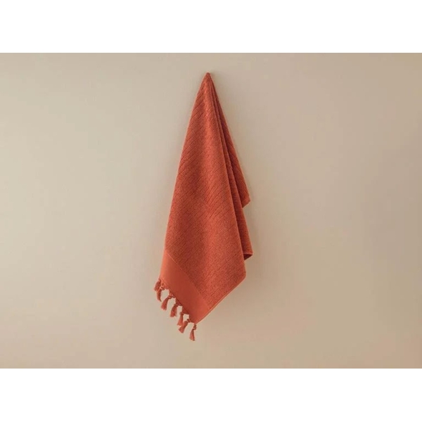Cotton Fringed Face Towel 50x80 cm Brick Red