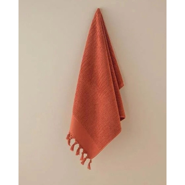 Cotton Fringed Face Towel 50x80 cm Brick Red