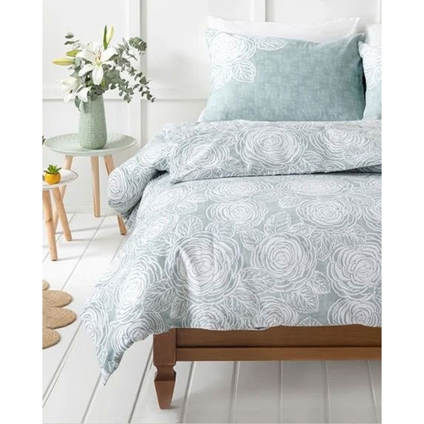 Shabby Rose Crepe For One Person Duvet Cover Set 160x220 cm Seledon