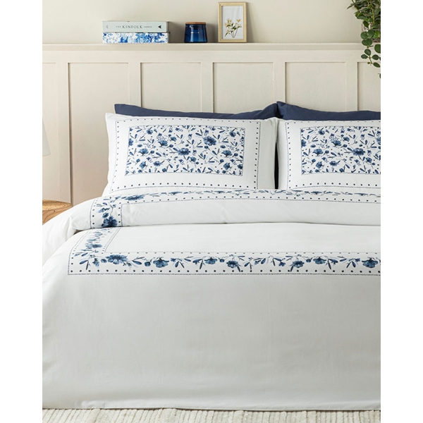Flower Chain Soft Cotton with Digital Print Double Duvet Cover Set 200x220 cm Navy Blue